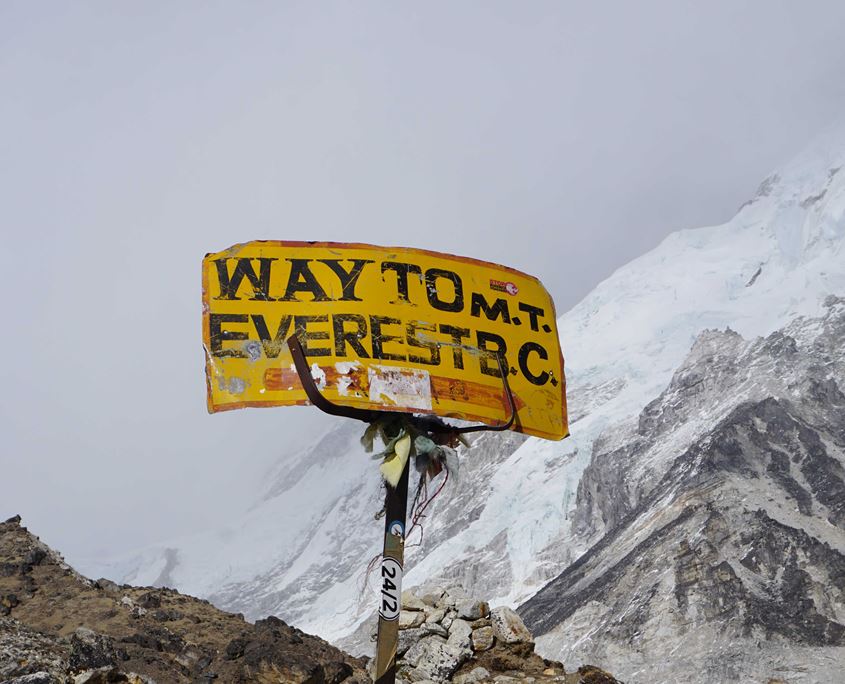 Everest Base Camp sign in Nepal.