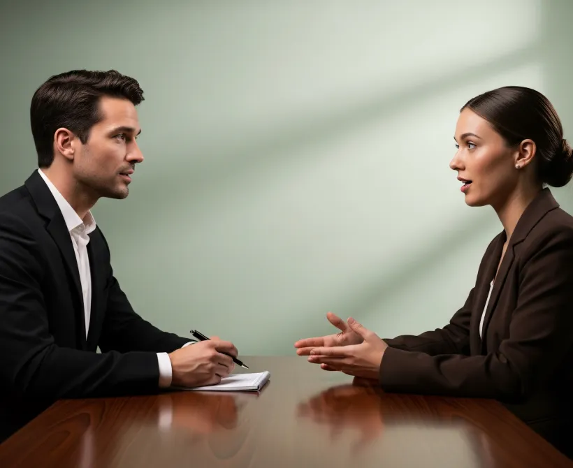 Hiring manager and candidate talking during an interview