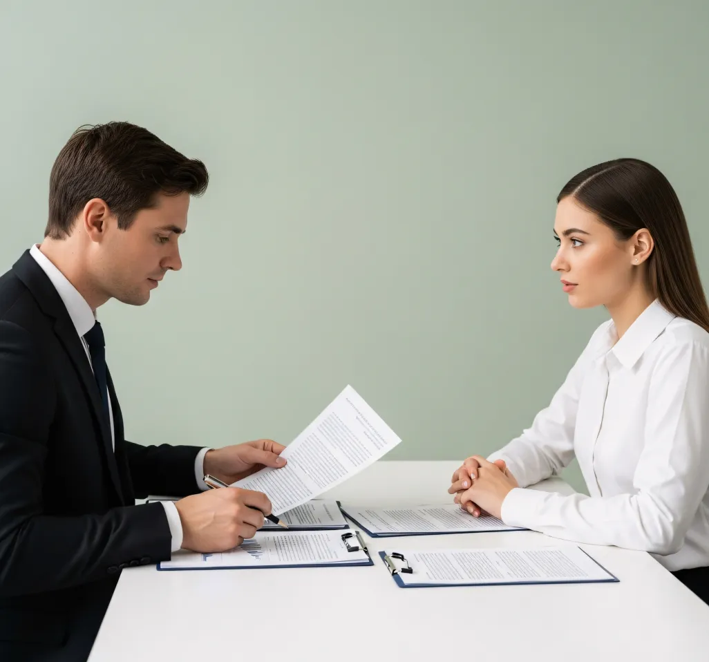 Hiring manager reviewing a candidate's resume during an interview