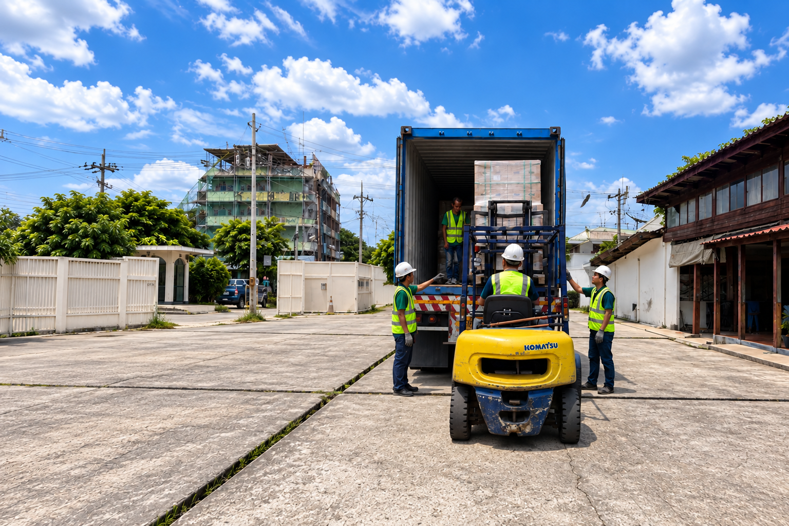 Workers unloading energy storage equipment