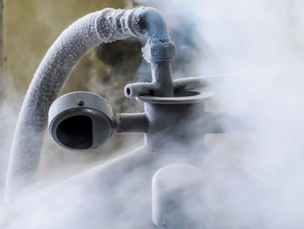 Frosted cryogenic valve and hose venting cold vapour