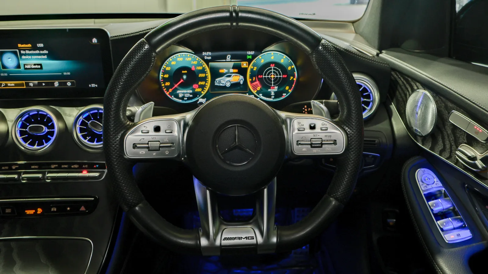 AMG steering wheel and digital instrument cluster in the 2020 Mercedes-AMG GLC 43