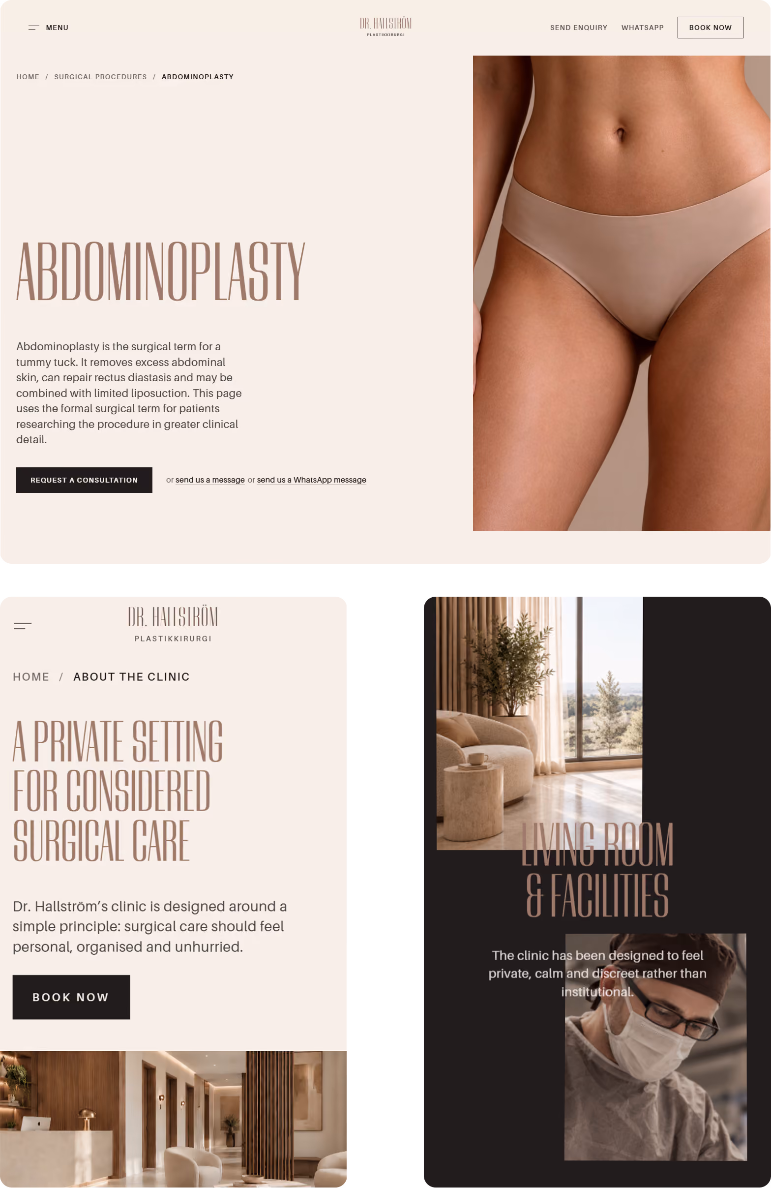 Editorial page layouts from a plastic surgeon website design case study