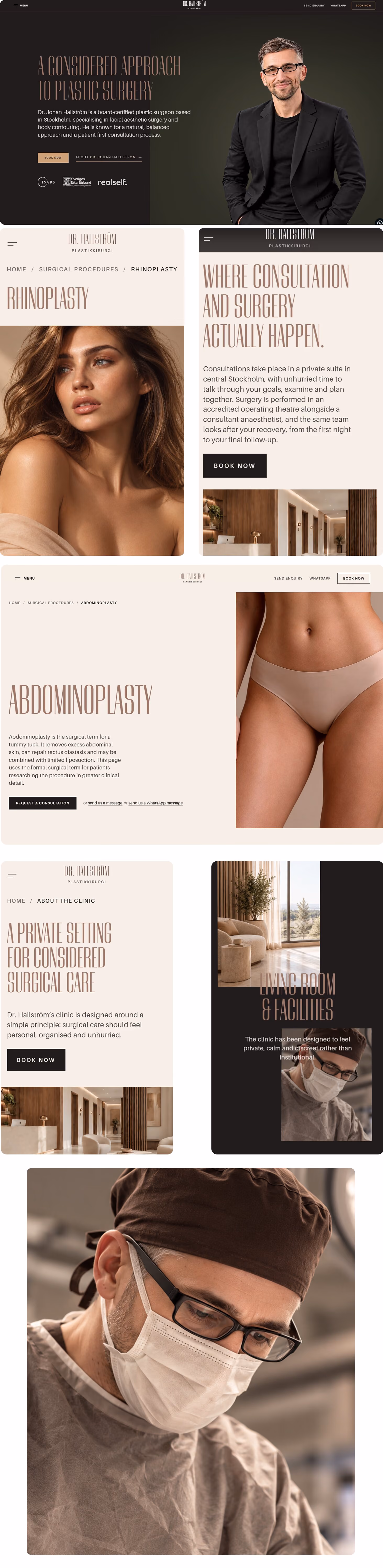 Mobile navigation and procedure layouts for a plastic surgeon website