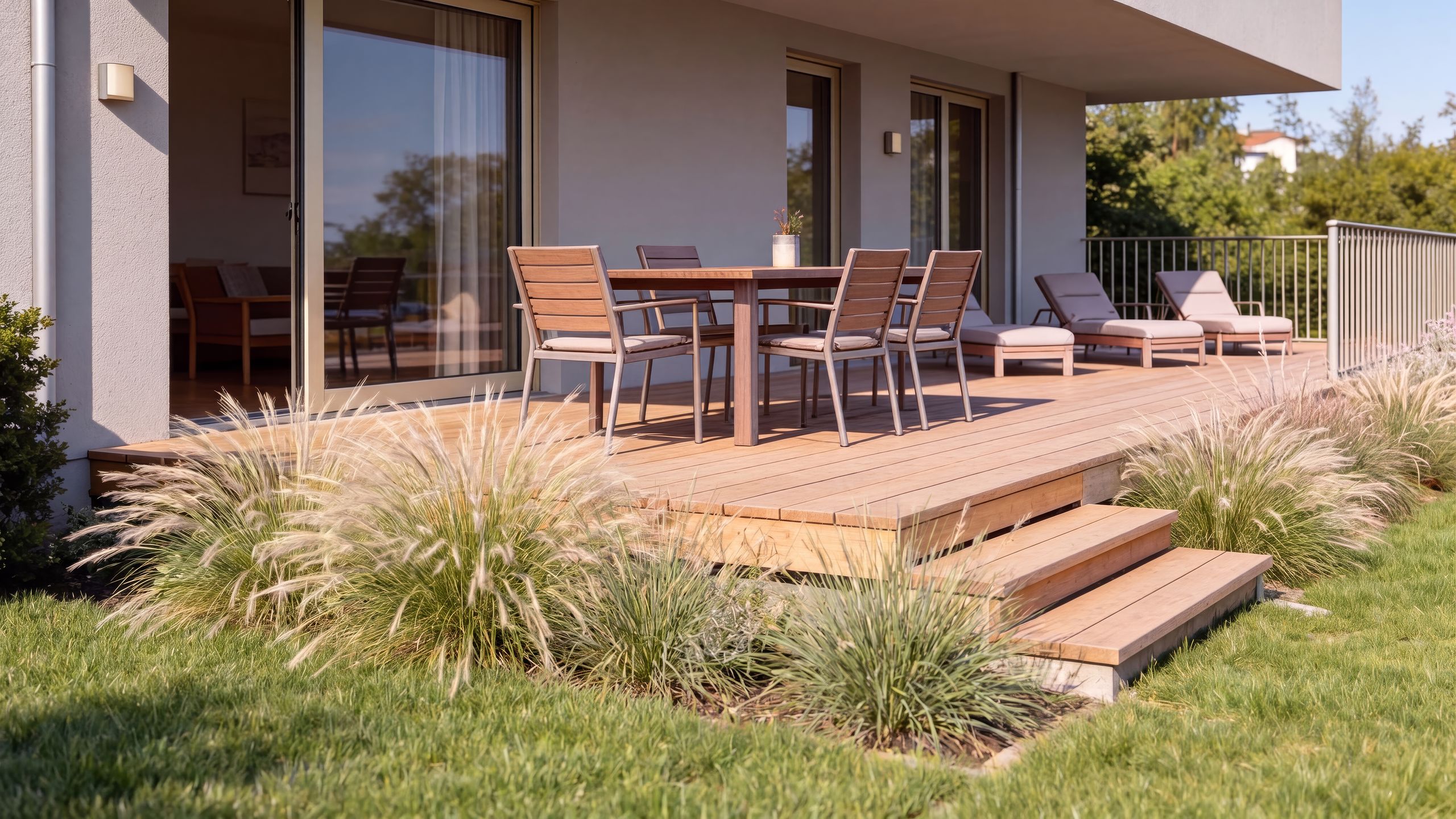 Holzterrasse mit Eigengarten