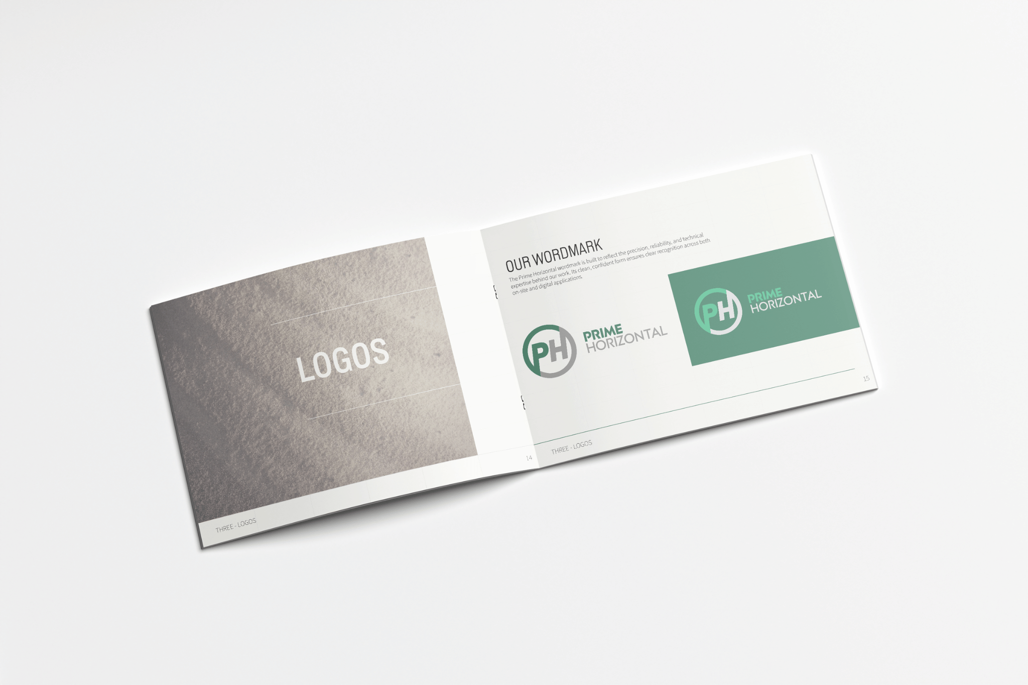 A mockup of the Prime Horizontal brand book, designed by Halston B2B.