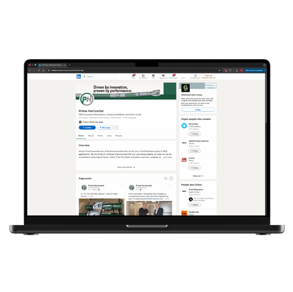 Prime Horizontal's new brand as a LinkedIn mockup