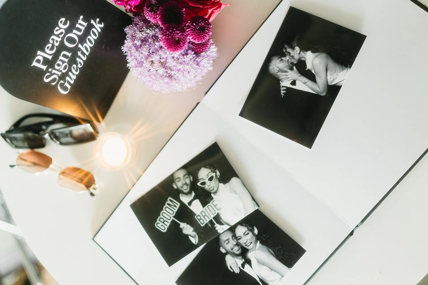 Album of black and white glam wedding portraits