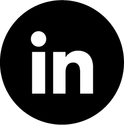 White lowercase letters 'in' inside a black circle, representing the LinkedIn logo.