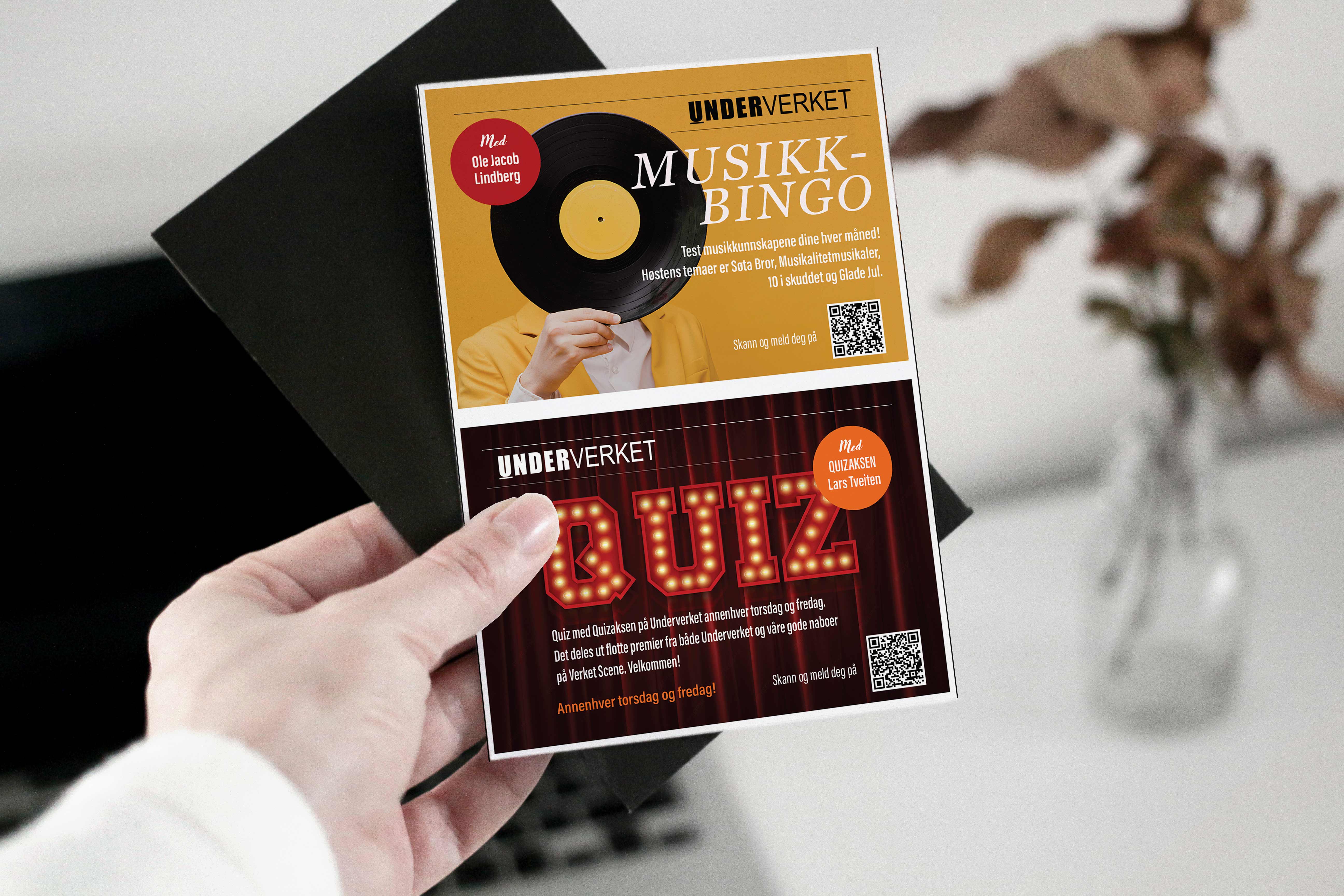Flyer med musikkbingo og quiz for Underverket
