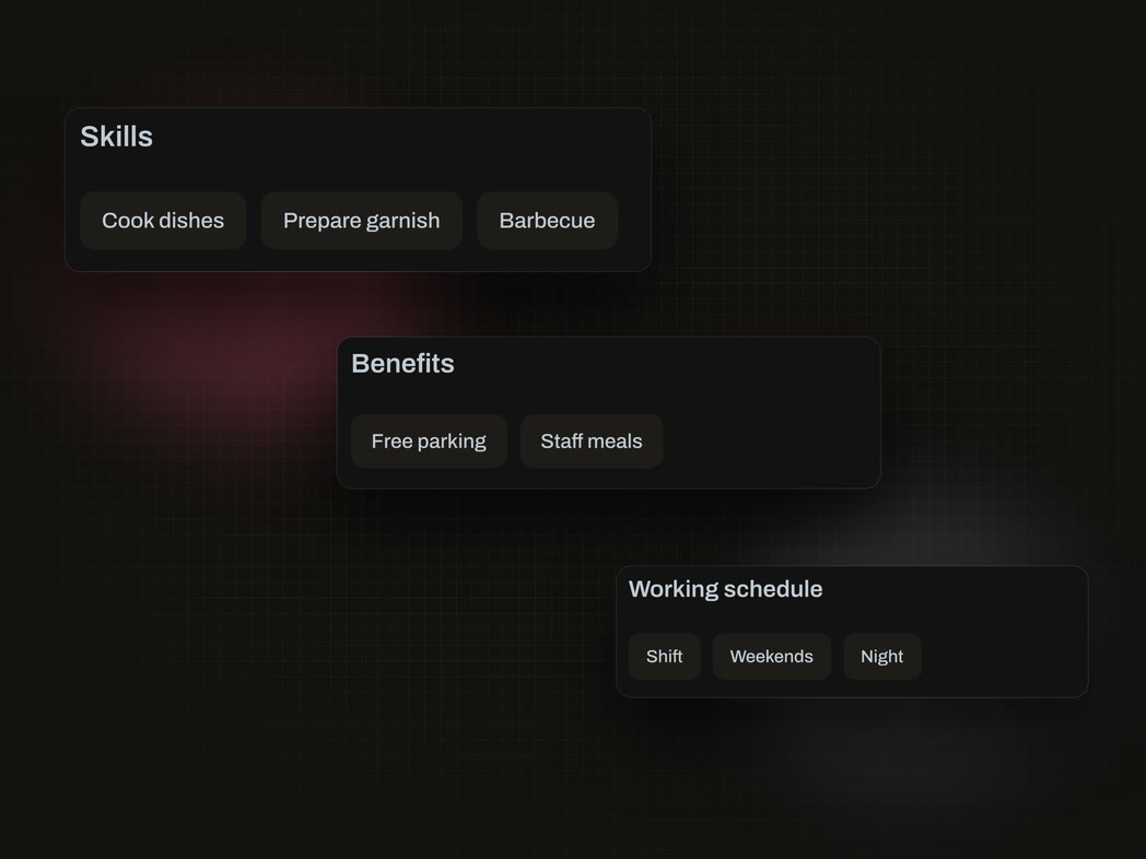 Role criteria: skills, benefits and working schedule chips