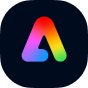 Rounded square icon with black background featuring a large letter A composed of a rainbow gradient transitioning from red, orange, yellow, green, blue, to purple.