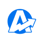 Blue letter 'A' with a white upward-right arrow integrated into its design inside a rounded square white background.