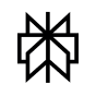 Black geometric star-like symbol with arrow shapes inside a circle on a white background.