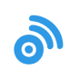 Blue Wi-Fi or wireless signal icon consisting of a central dot with three curved lines radiating outward on a white rounded square background.