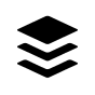 Icon of three stacked layers, representing layers or stack concept, in black on a white circular background.