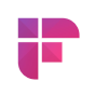 Abstract geometric logo made of four purple and pink shapes forming a stylized letter F on a white rounded square background.