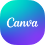 Canva logo with white cursive text on a blue-to-purple gradient circular background.