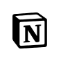 Notion app icon featuring a stylized black three-dimensional cube with a white letter N on the front face, set against a rounded white square background.