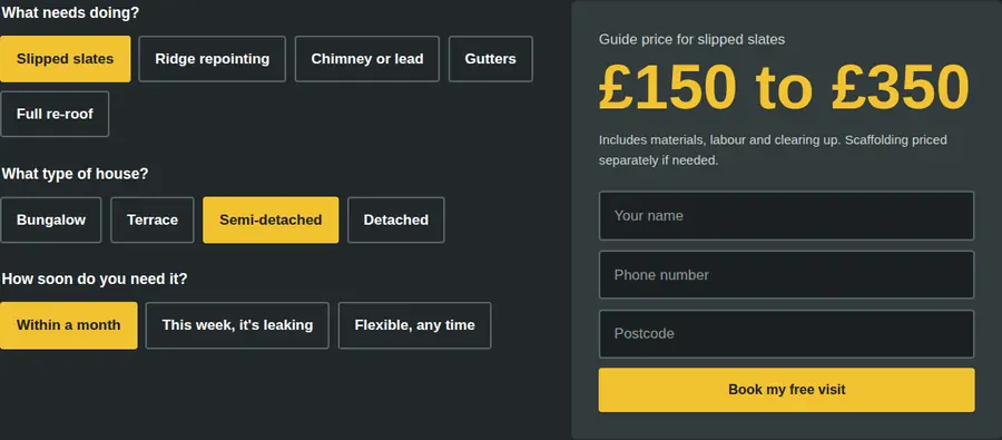 Fellside Roofing quote calculator
