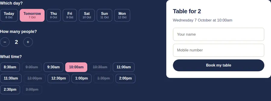 Mint and Kent table booking