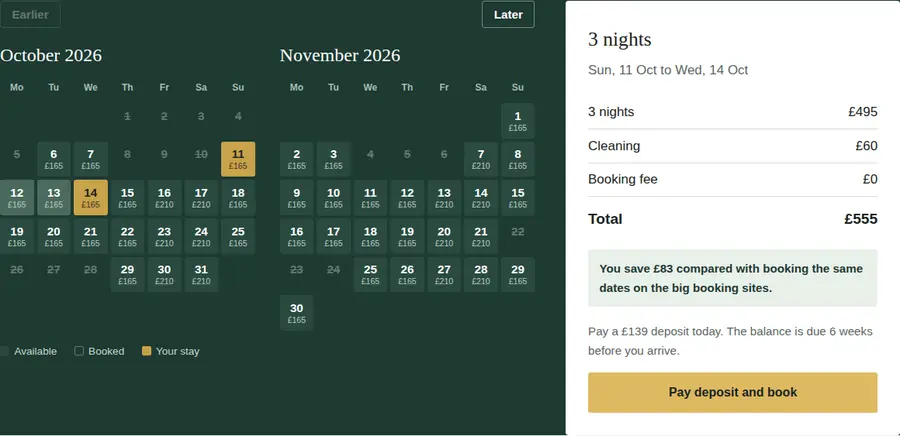 Kentmere Barn availability calendar