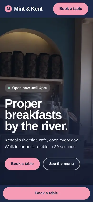 Mint and Kent website on a phone