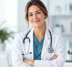 Licensed provider in a white coat