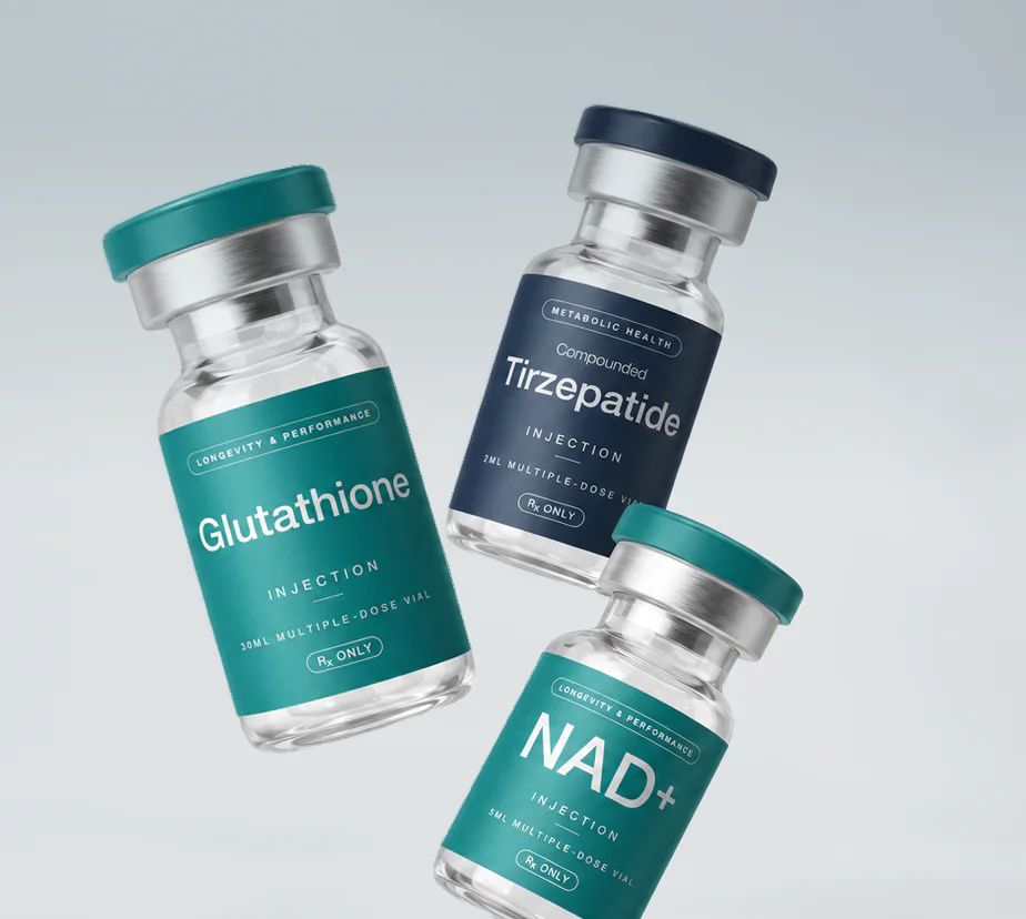 Glutathione, tirzepatide and NAD+ vials