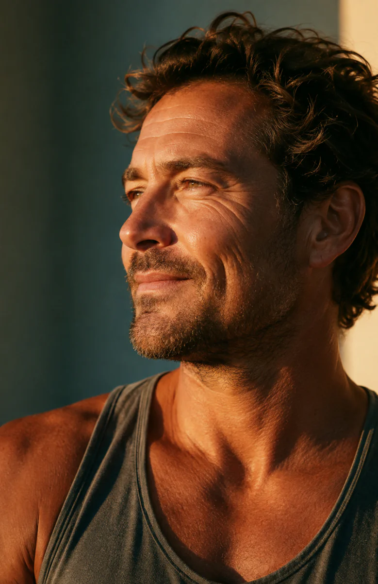 Portrait of a man in warm sunlight