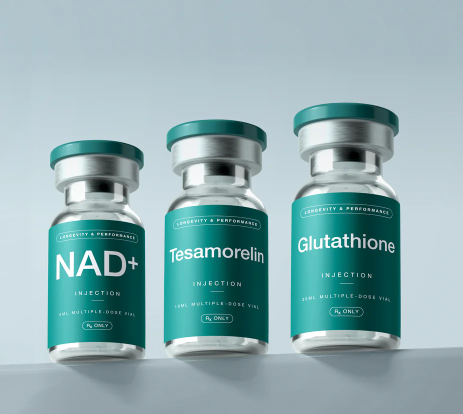 NAD+, tesamorelin and glutathione vials