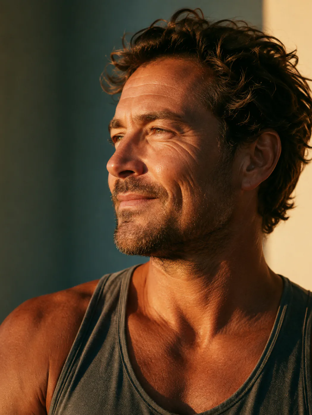 Portrait of a man in warm sunlight