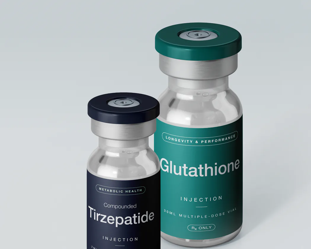 Compounded tirzepatide and glutathione vials