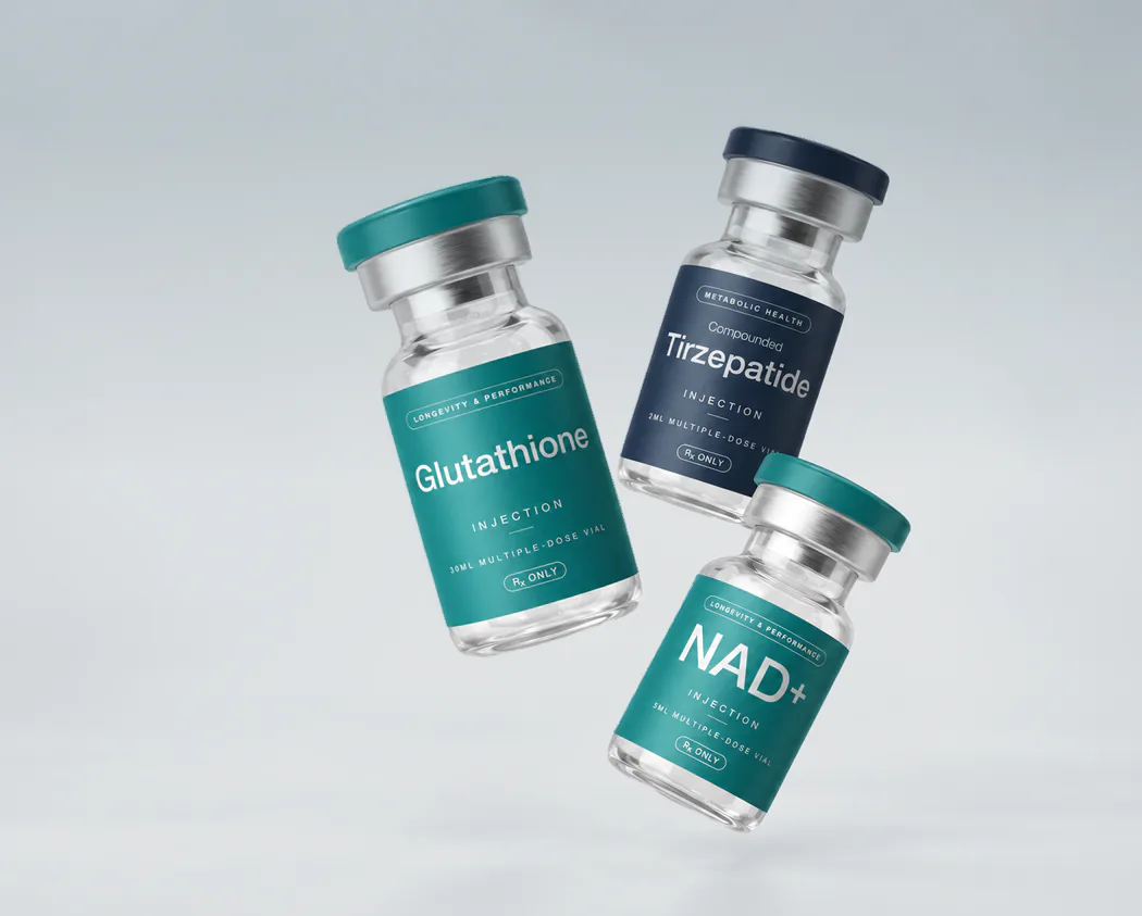 Glutathione, tirzepatide and NAD+ vials
