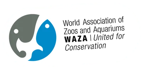 Logo de l'Association Mondiale des Zoos et Aquariums (WAZA) avec un éléphant et un poisson stylisés dans un cercle.