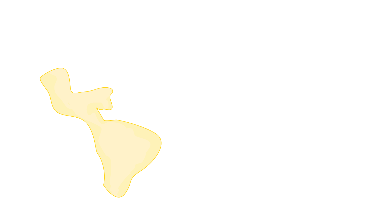 Carte du monde montrant l'Amérique latine en surbrillance jaune, couvrant l'Amérique centrale, les Caraïbes et l'Amérique du Sud.