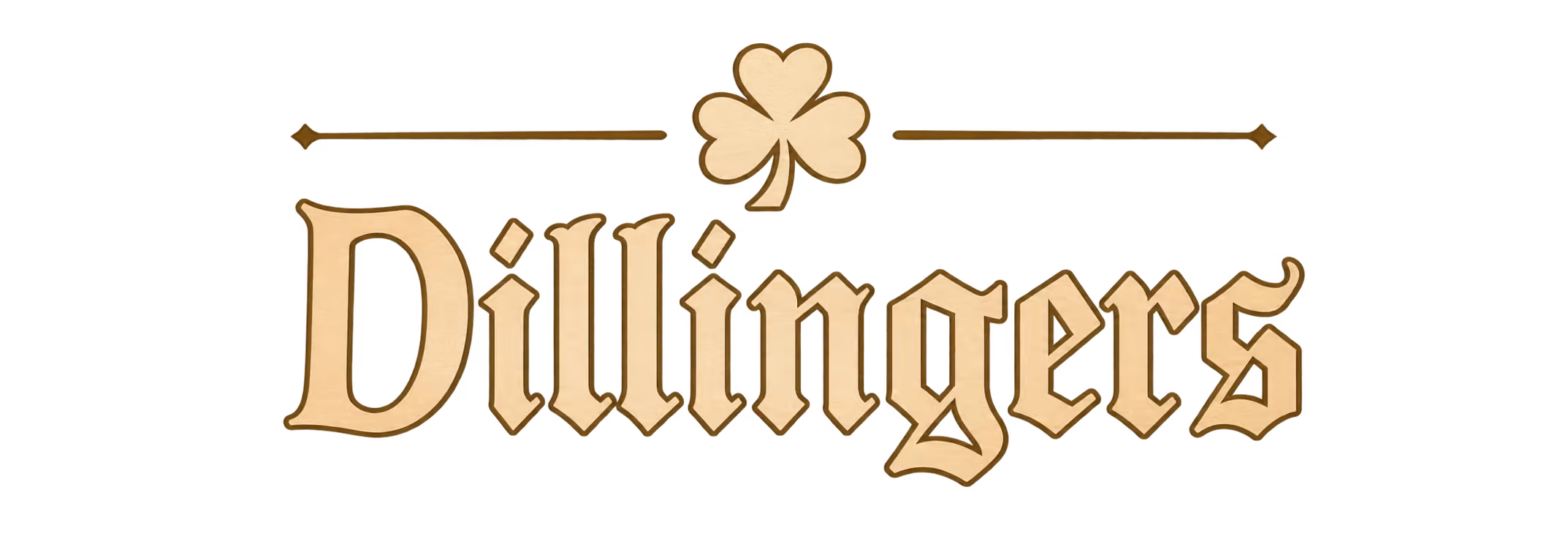 The word 'Dullingers' in a stylized medieval-like font with decorative horizontal lines on each side and a small clover symbol centered above the text.