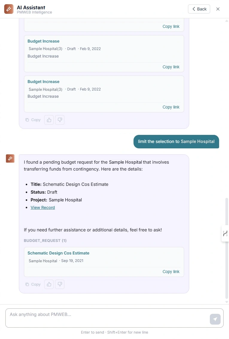 Find: a pending budget request located from a plain-language question.