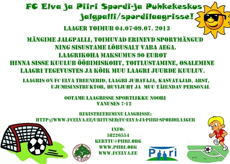 FC Elva ja Piiri Puhke- ja Spordilaagrid korraldavad spordipäevad
