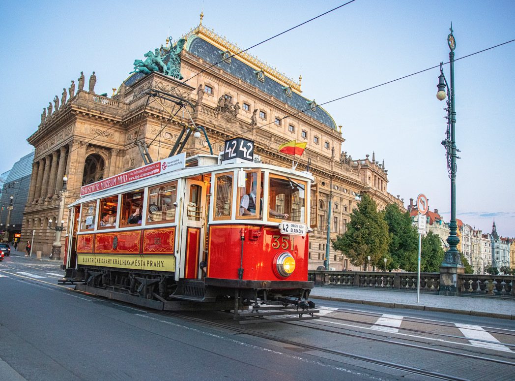 Vintage tram on a Prague street