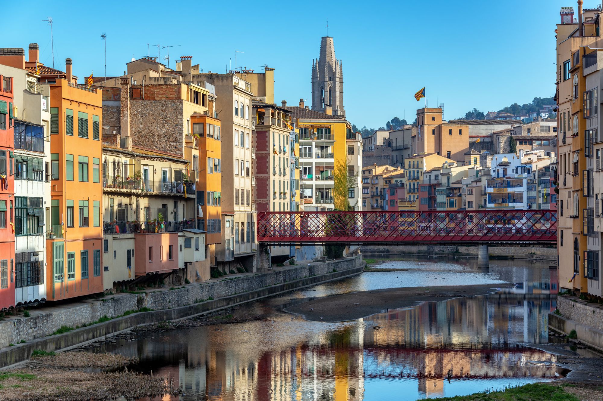 Colourful houses along the Onyar river in Girona