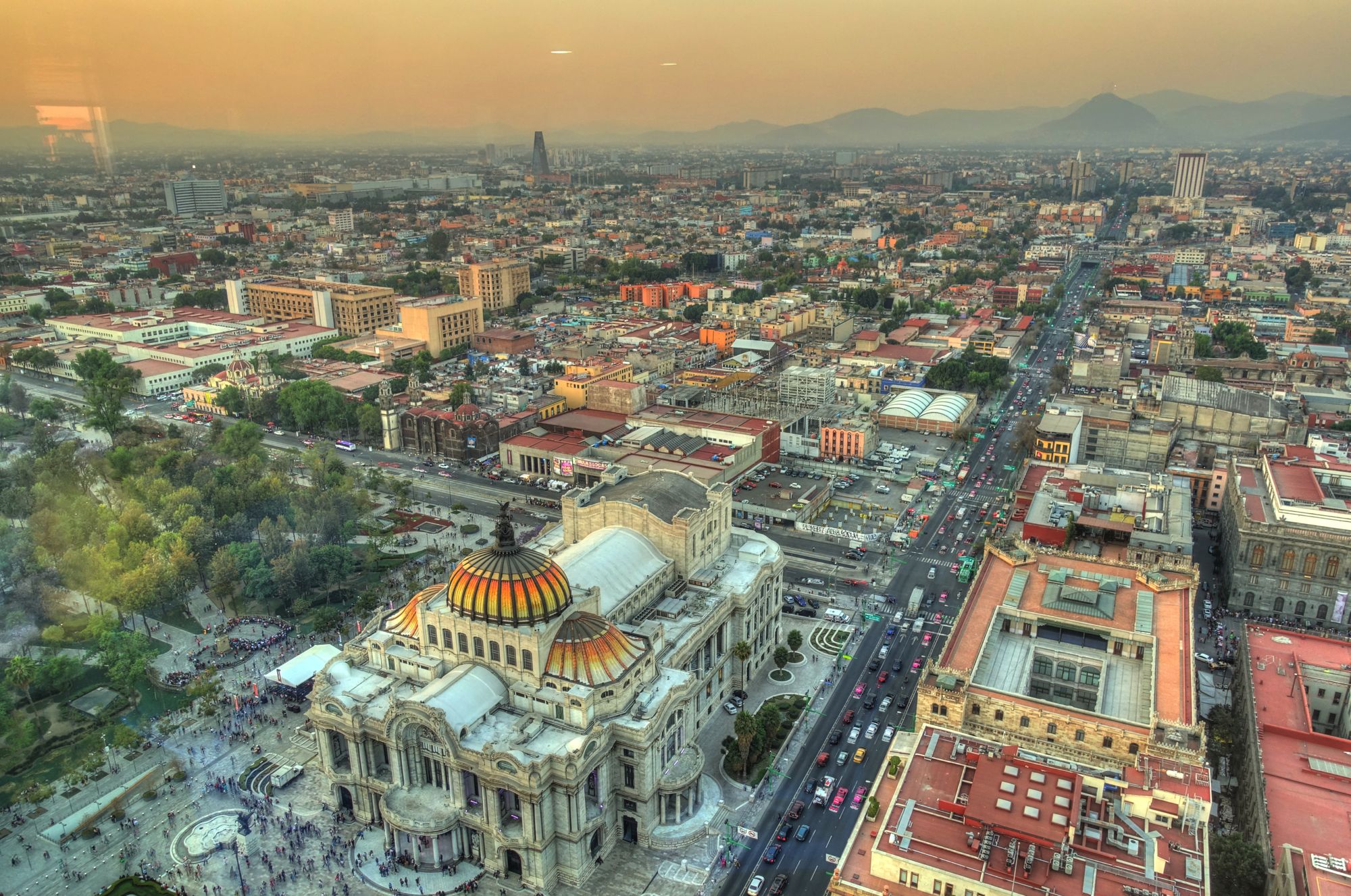Mexico City from above, with the Palacio de Bellas Artes