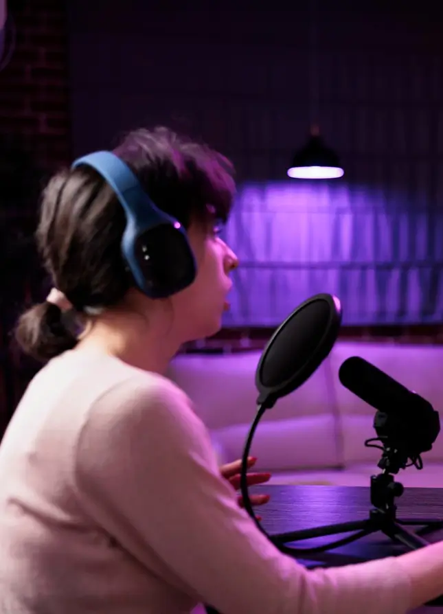 Podcast host recording an owned show