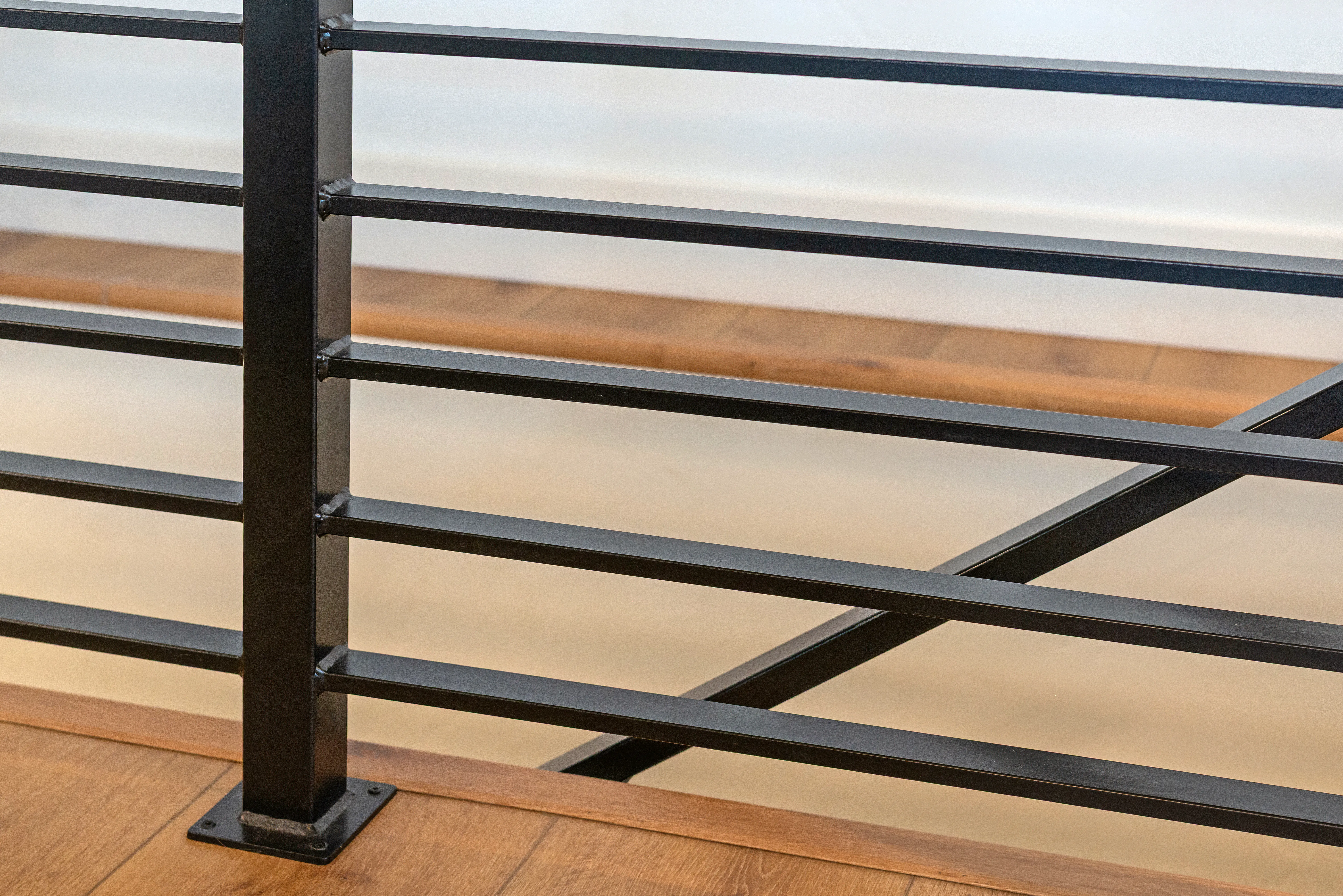 Close-up of welded railing bars