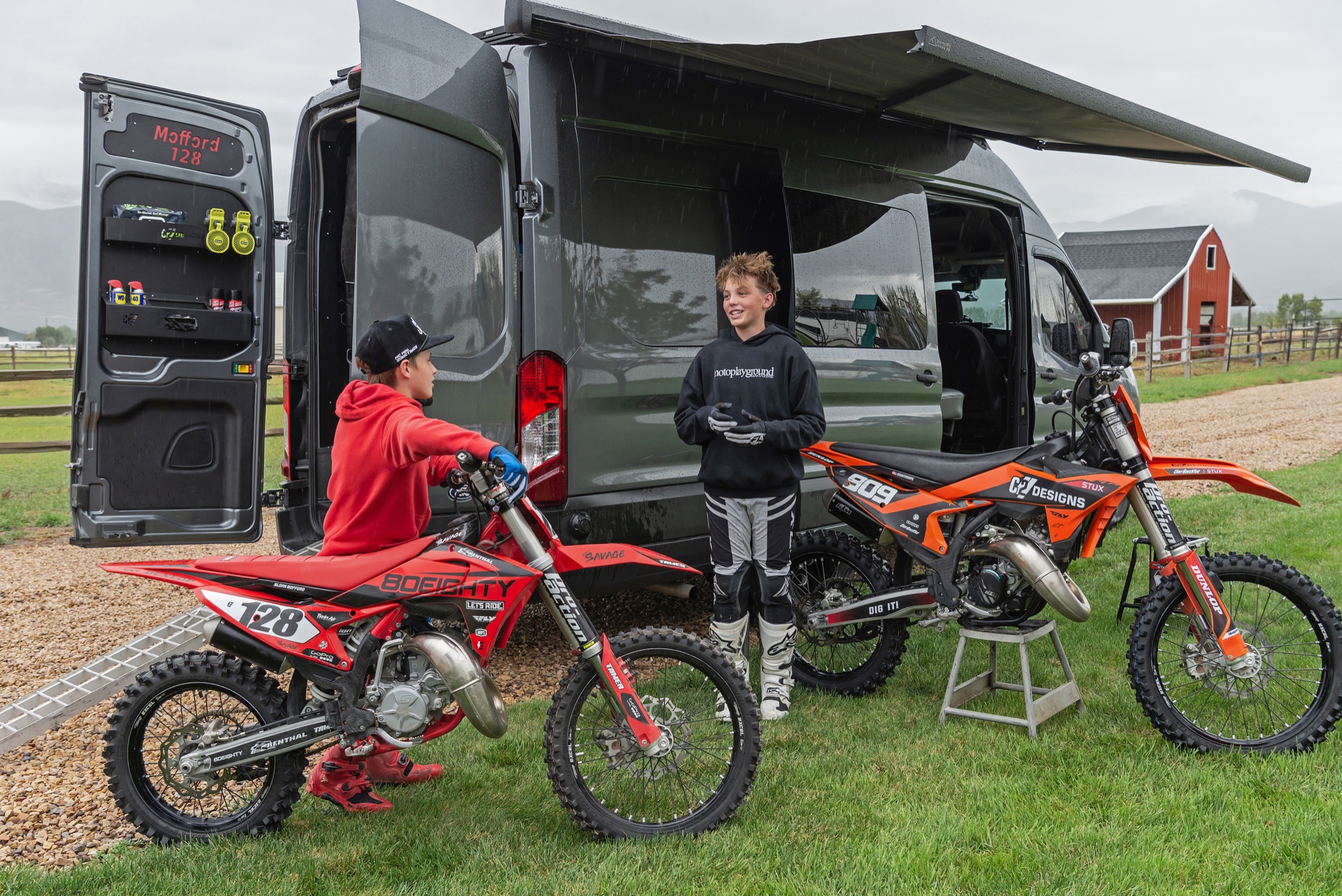 Mountain biker and adventure van in C2 brand artwork