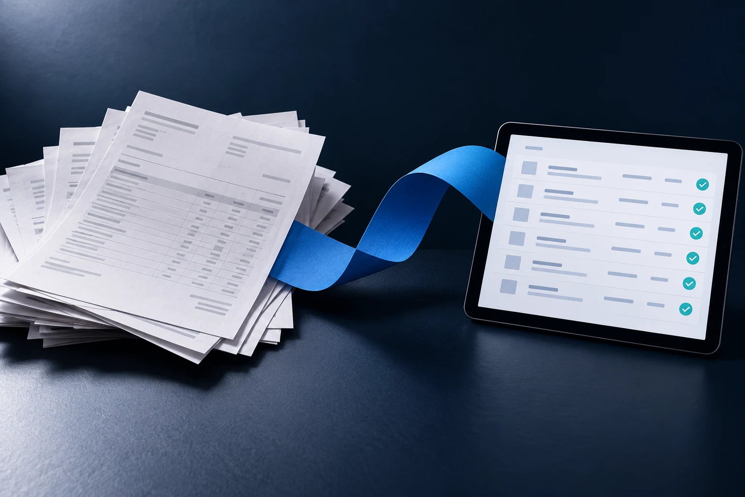 Paper purchase orders flowing into validated digital order lines.