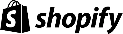Shopify logo with black shopping bag icon and bold black text