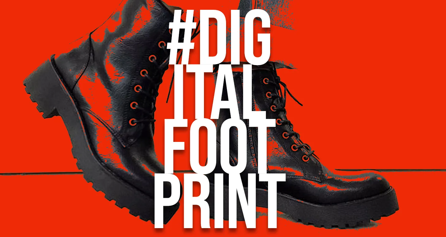 A model in black boots and #digitalfootprint for POLA Marketing Agency's blog article about social media followers.