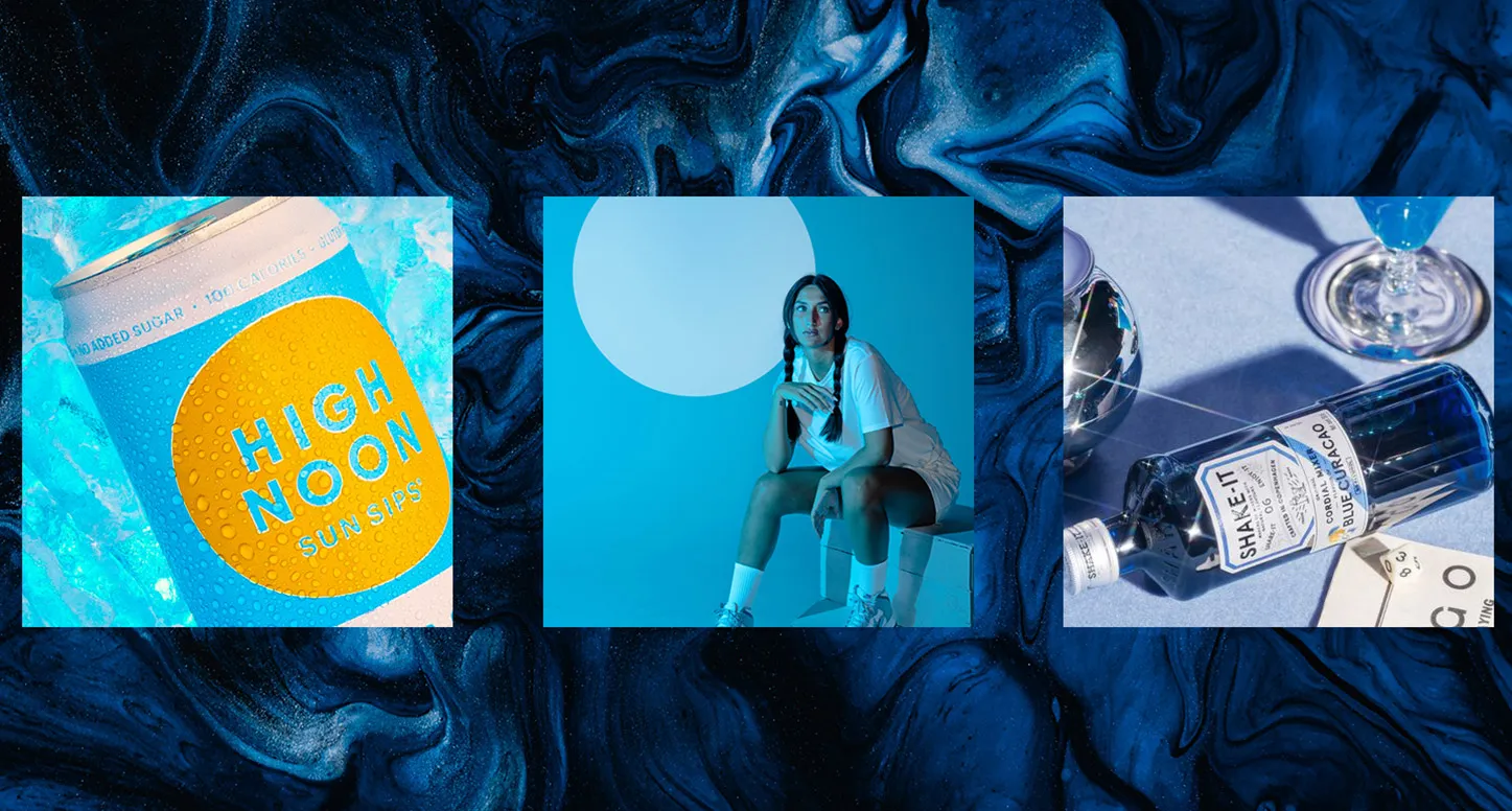 Blue-themed creative photography shot at POLA Studio in Covington, Louisiana.