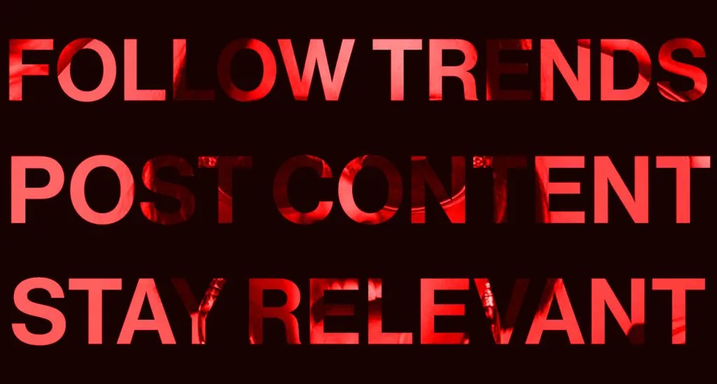 A graphic design that says follow trends, post content, and stay relevant referring to e-commerce viral marketing